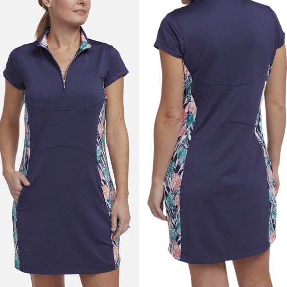 Pebble Beach Dresses & Skirts - Pebble Beach Tropical Collection Pockets Short Sleeve Printed Panel Golf Dress M